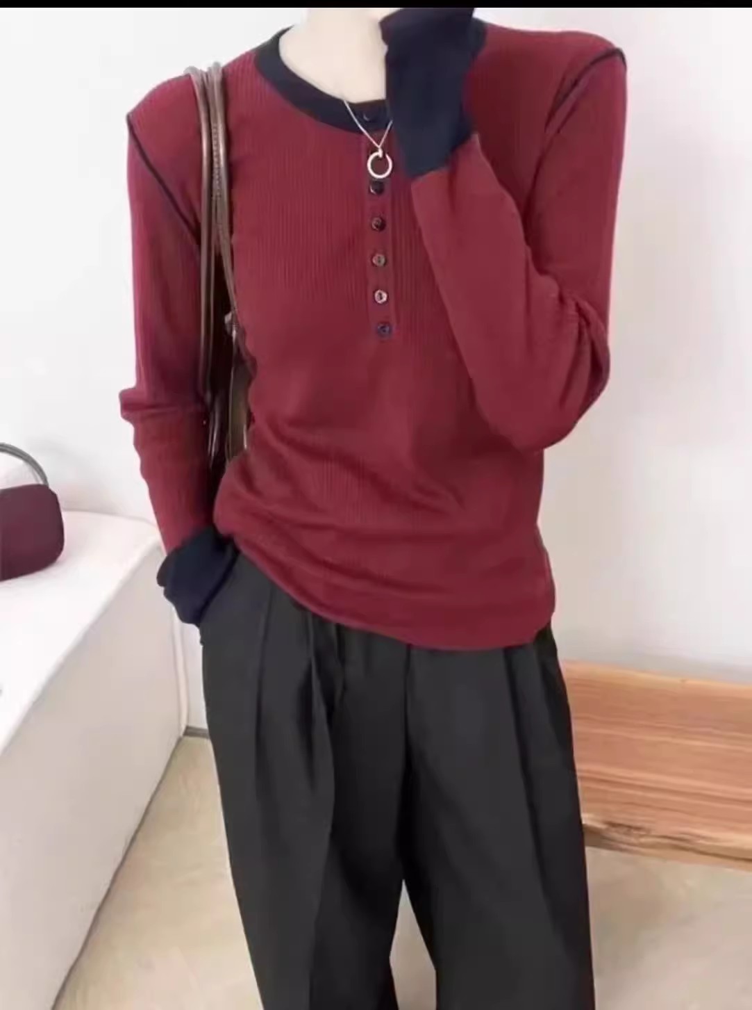 【小蛮腰长袖-红色】设计感小众外穿长袖女秋季显瘦打底衫上衣