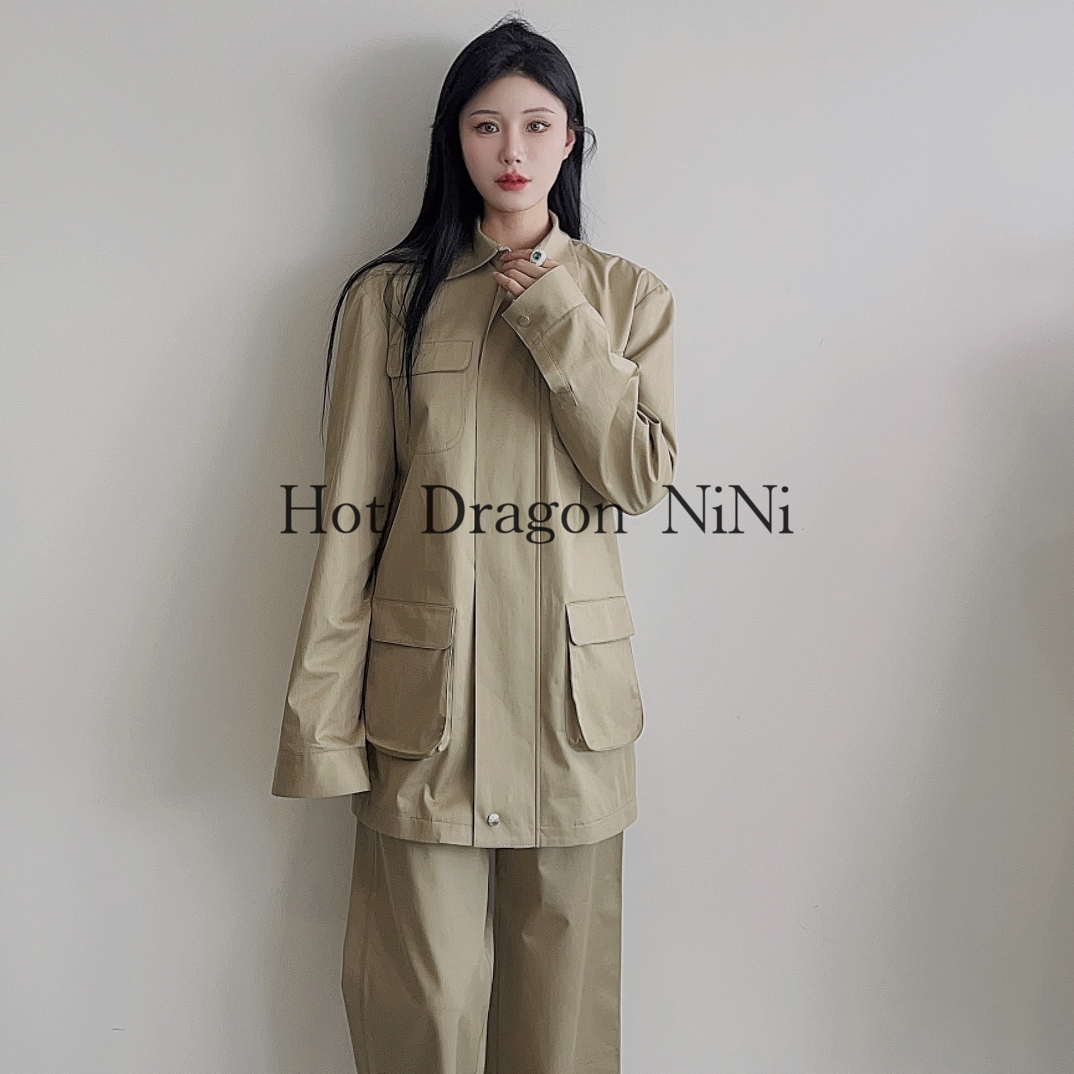 「Hot Dragon NiNi 」设计师品牌 卡其色多口袋设计高级外套