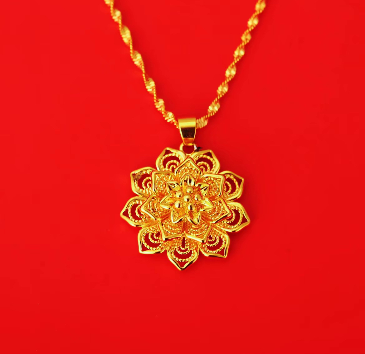 【宝宝专享】S104-高端简约金黄色时尚经典999荆棘花项链