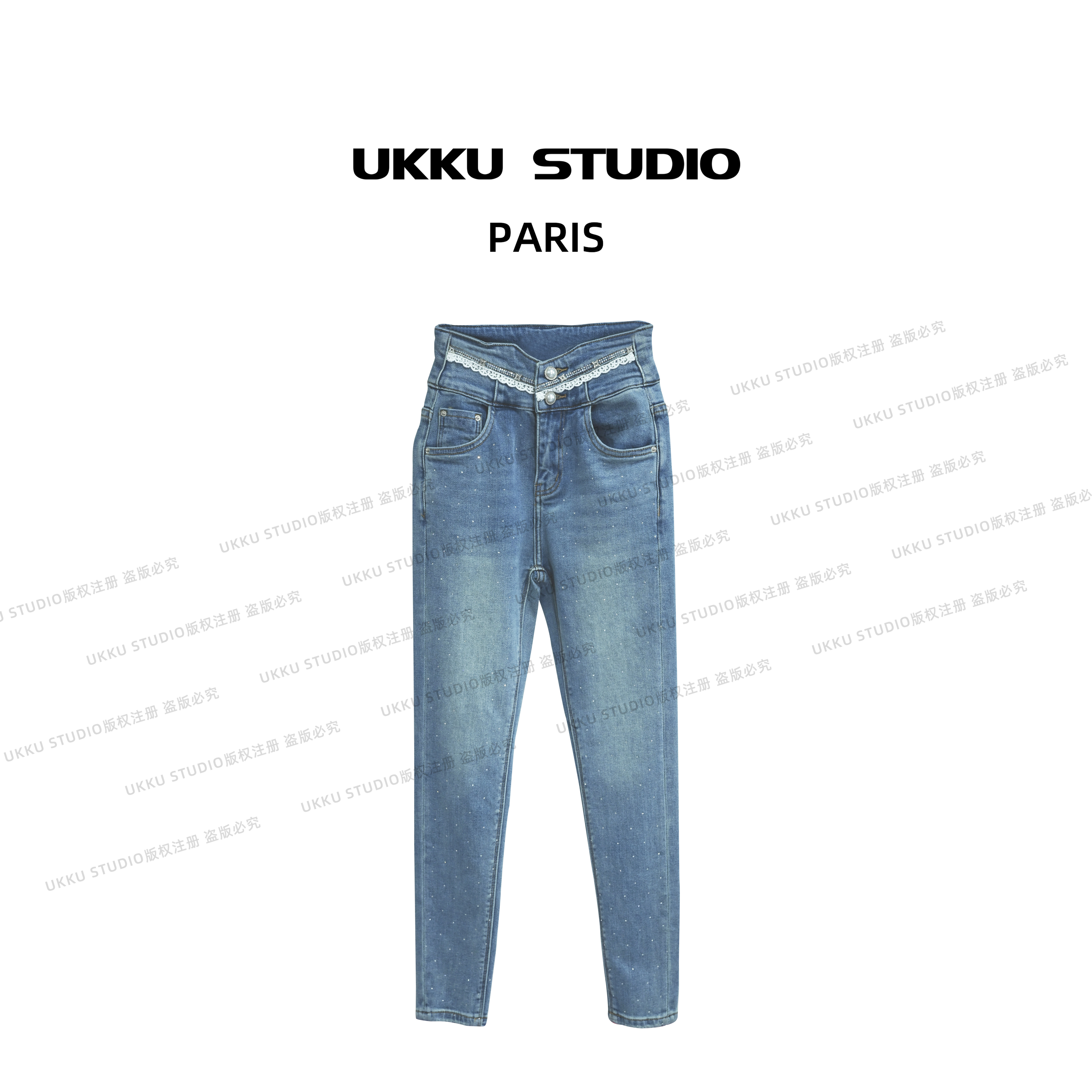 康妮【UKKUSTUDIO】早春时尚设计感高腰高弹显瘦百搭牛仔裤213513