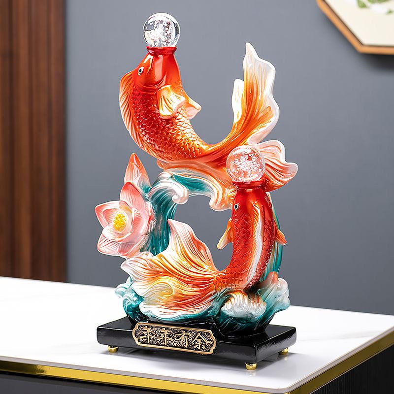 新中式高档双鱼摆件招财客厅电视柜玄关展示柜装饰品乔迁新居礼品