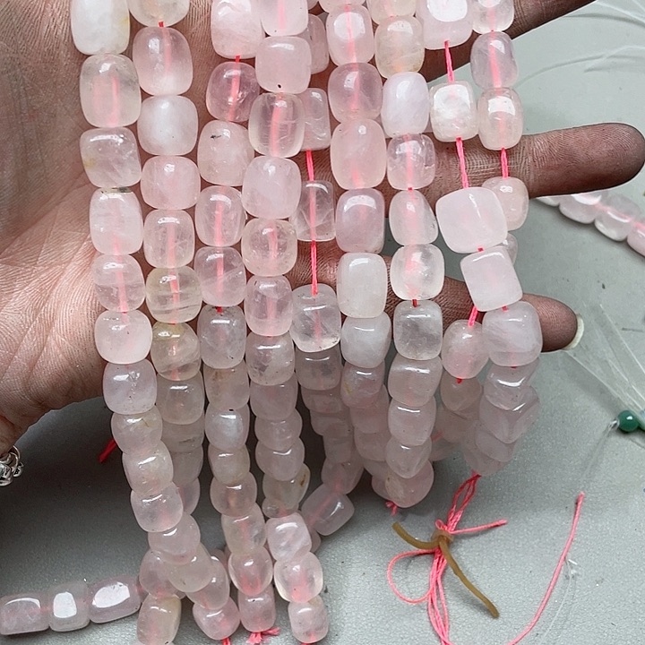 玛瑙/玉髓珠宝半成品合金一条10mm粉晶方糖