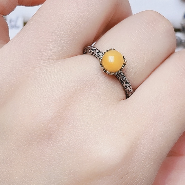 蜜蜡银S925镶嵌戒指