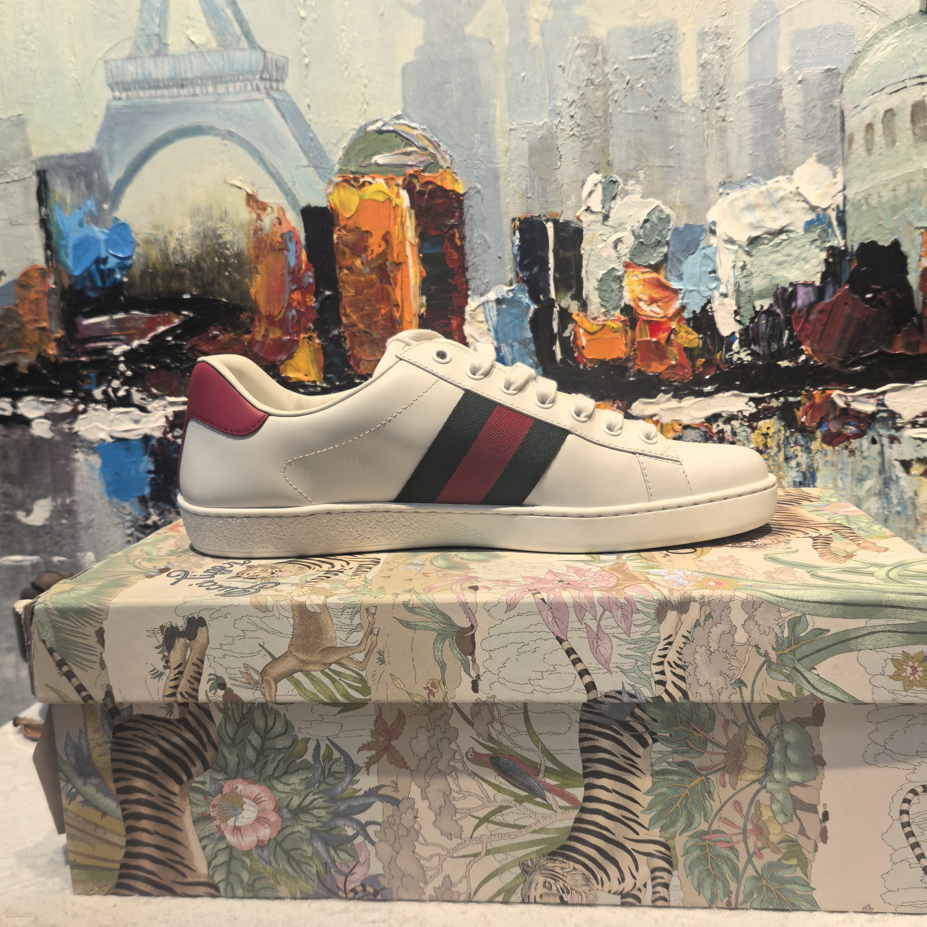 未使用 GUCCI/古驰 GUCCI老虎刺绣限量白色男款板鞋