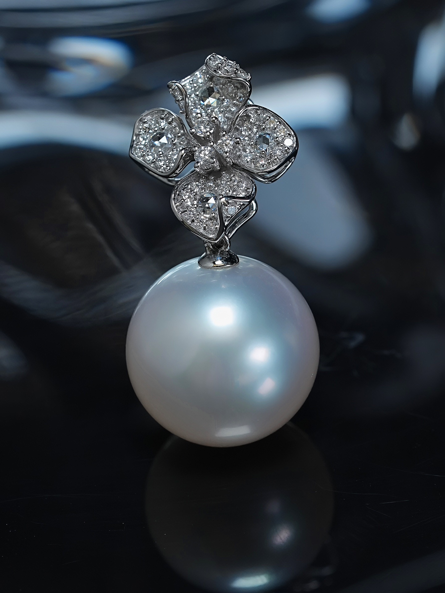 美珍真 18K金镶嵌钻石 澳白珍珠吊坠 不含链 海水珍珠 15-16mm 