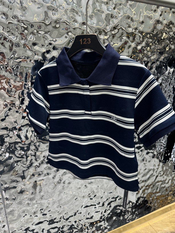 25337夏季新款设计感条纹翻领短袖T恤学院风时尚