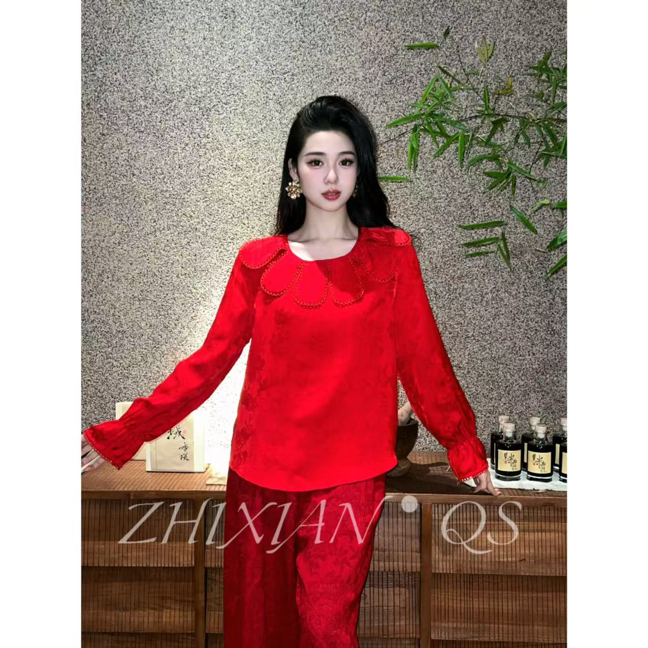 【智贤轻奢】红运衬衫-2026年早春新款人丝提花云肩衬衫