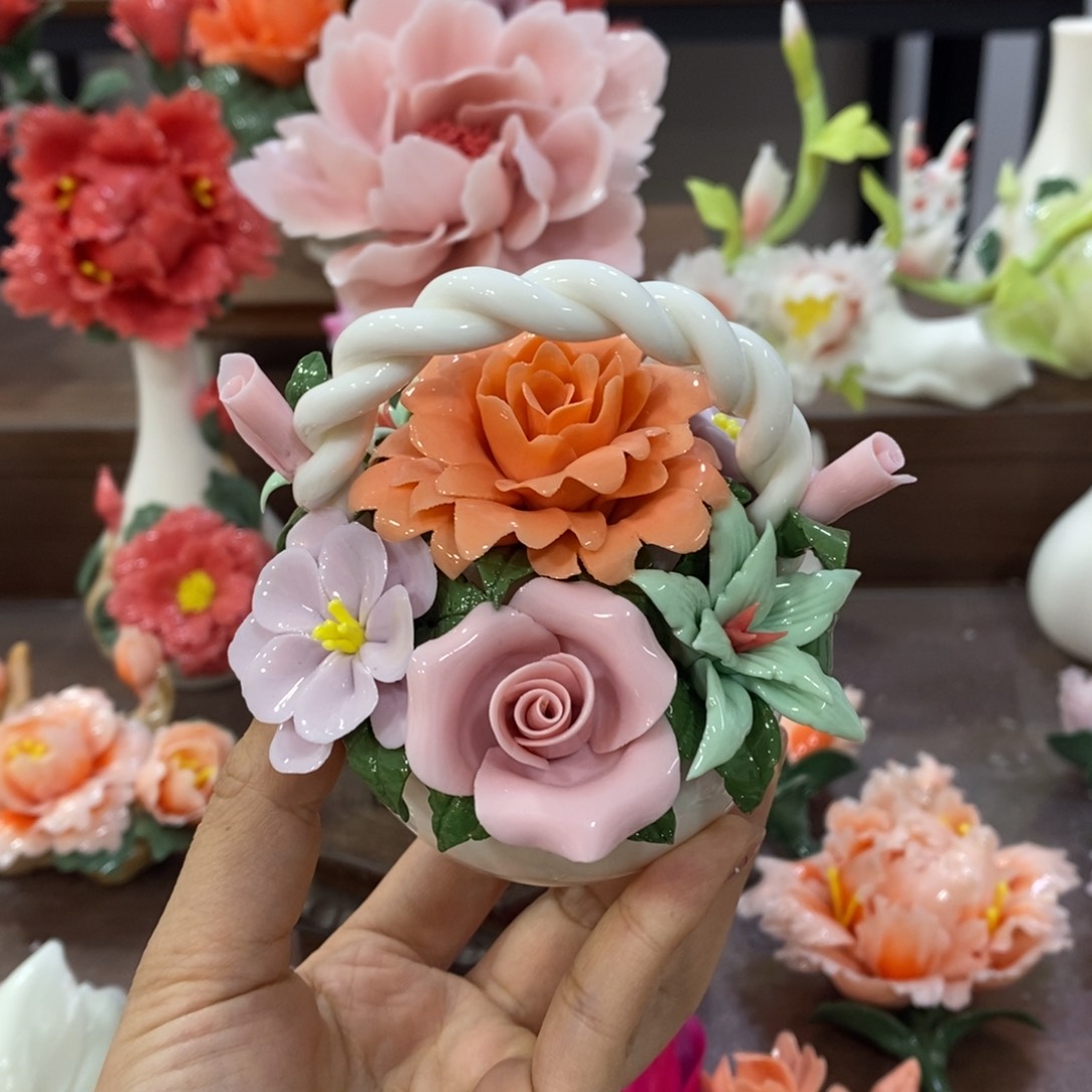 瓷片陶瓷手工花摆件