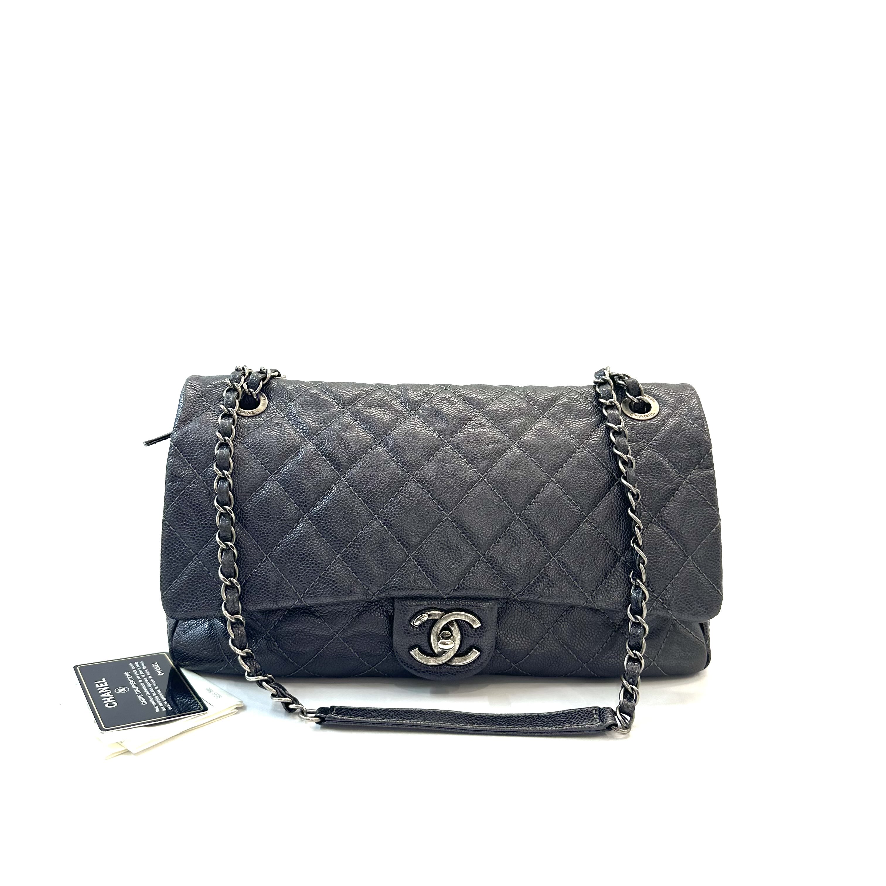 95新 Chanel/香奈儿  CF系列 复古银链幻彩荔枝纹牛皮链条包