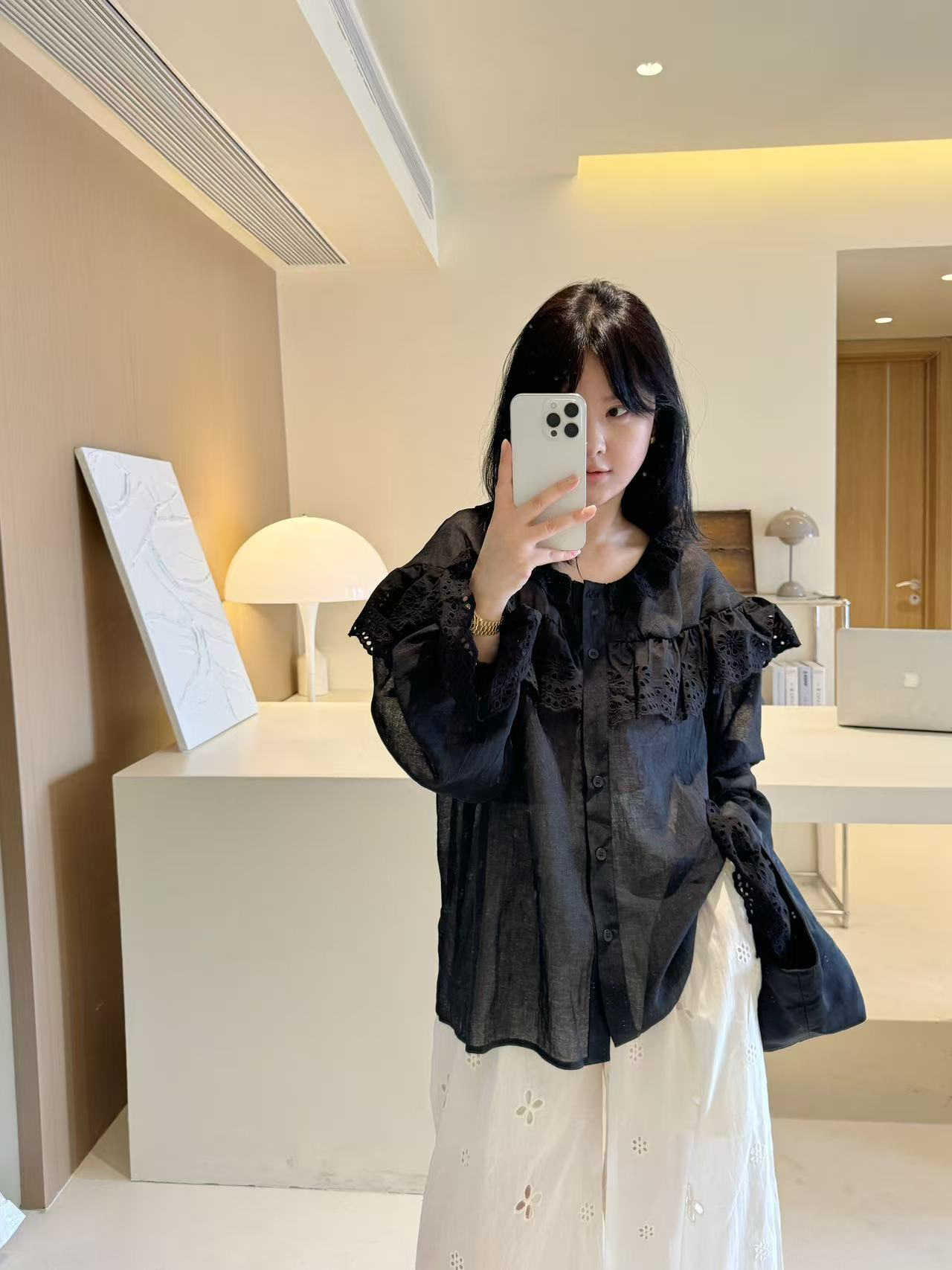 MOREYOUNG李李家重工花边纱衣25121