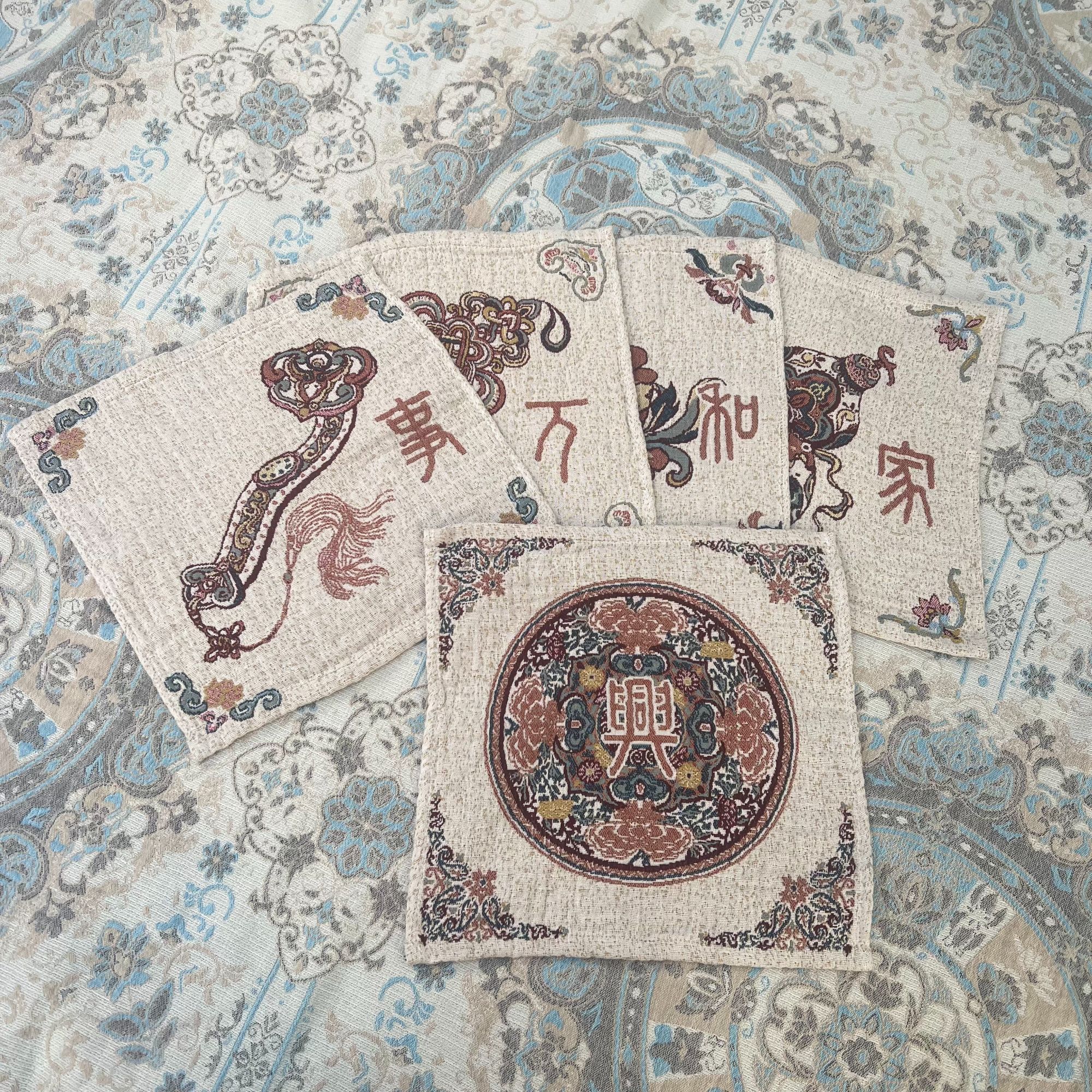 TuLa（五福临门 高定棉麻方巾）洗脸柔软家用方形吸水面巾