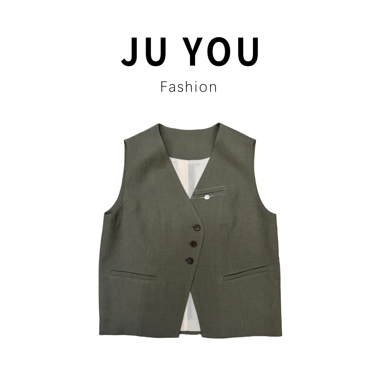 JUYOU-欧若风英伦风复古高级感西装宽松马甲西服三件套