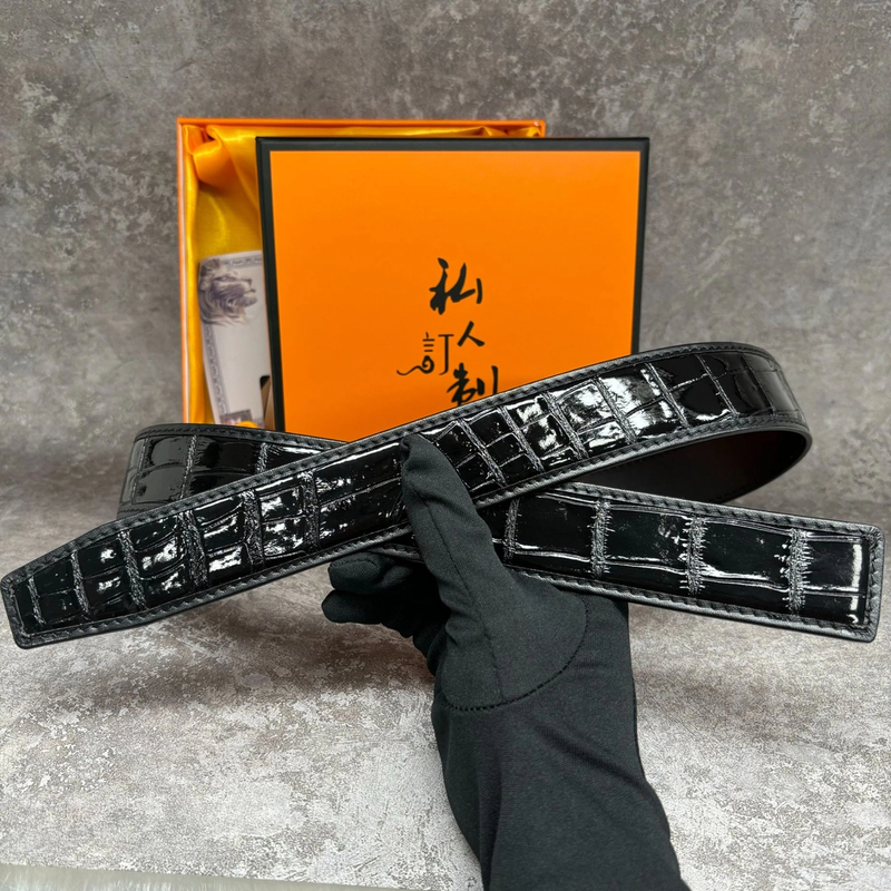 3.5宽自动扣鳄鱼皮腰带无拼接鳄鱼皮带男士真皮自动腰带