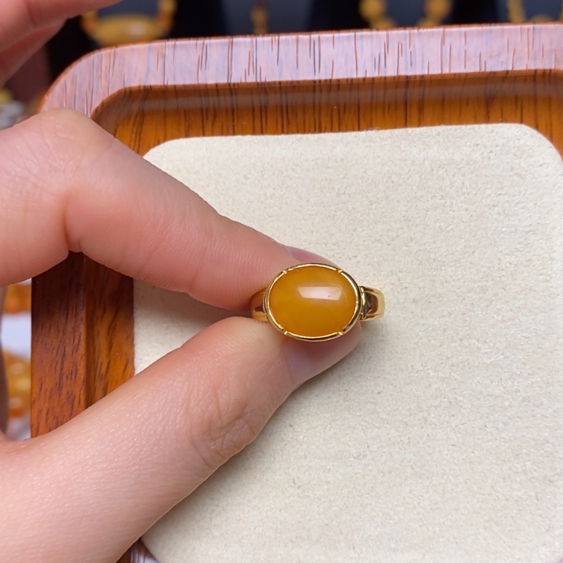 【闪购商品】蜜蜡戒指银S925镀金镶嵌戒指