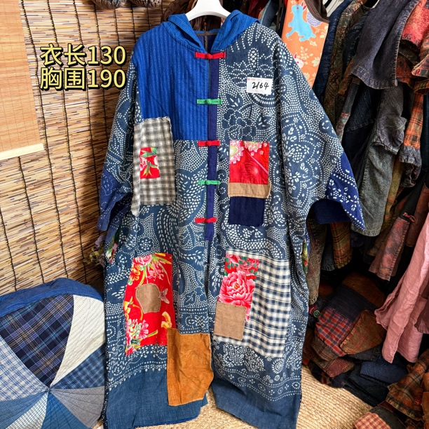 秋款新款老布拼接花色圆领宽松套头上衣