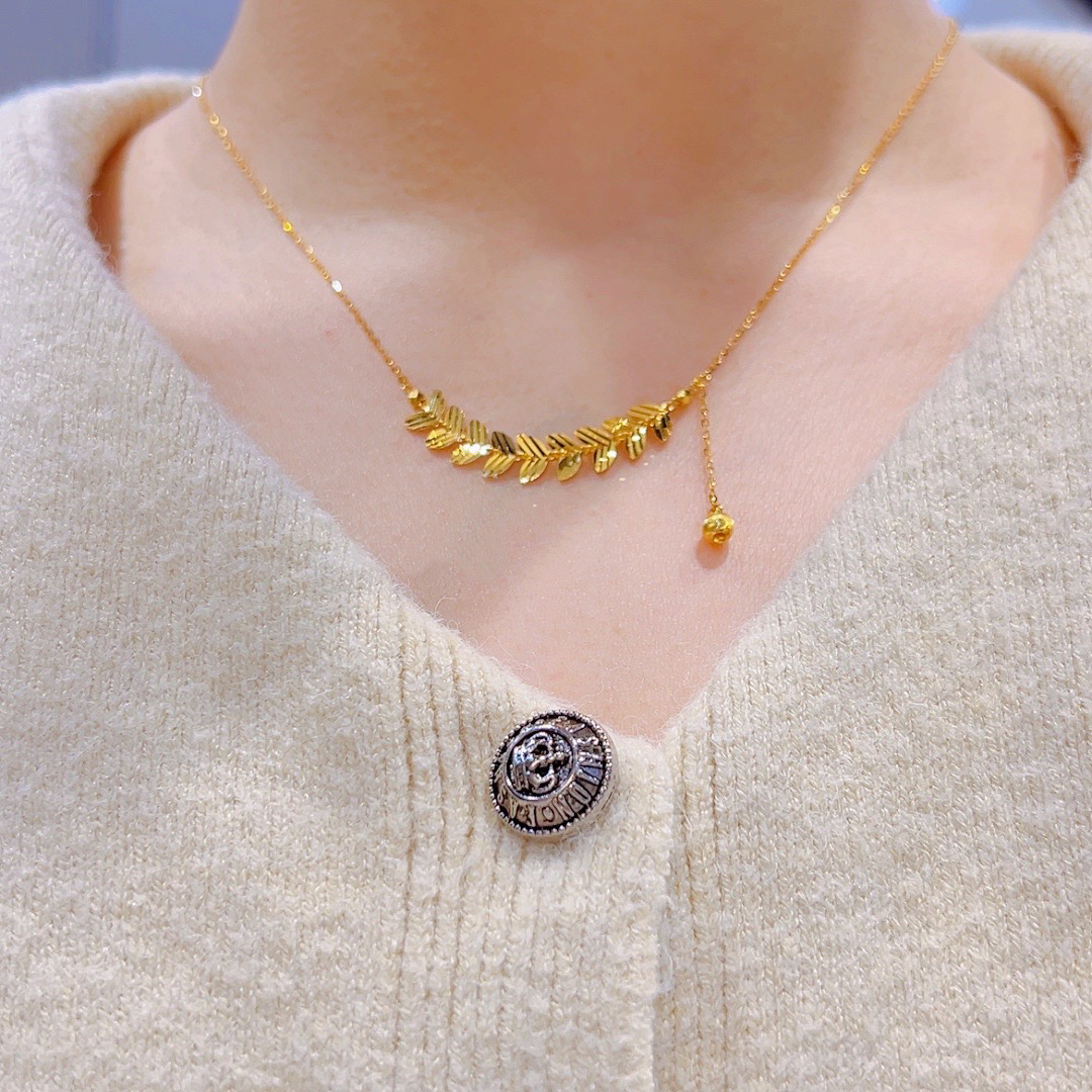 精品5G足金麦穗微笑项链00829