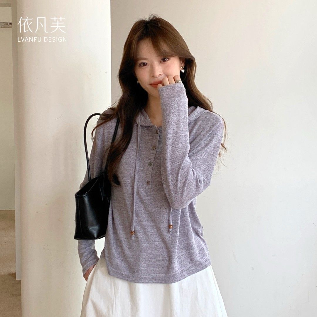 依凡芙2025新款花纱毛巾布串珠百搭显瘦帽衫JY883A/LGP