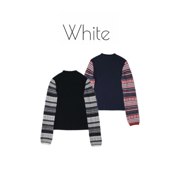 【生花】精致提花袖子拼接坑条弹力小立领毛衣