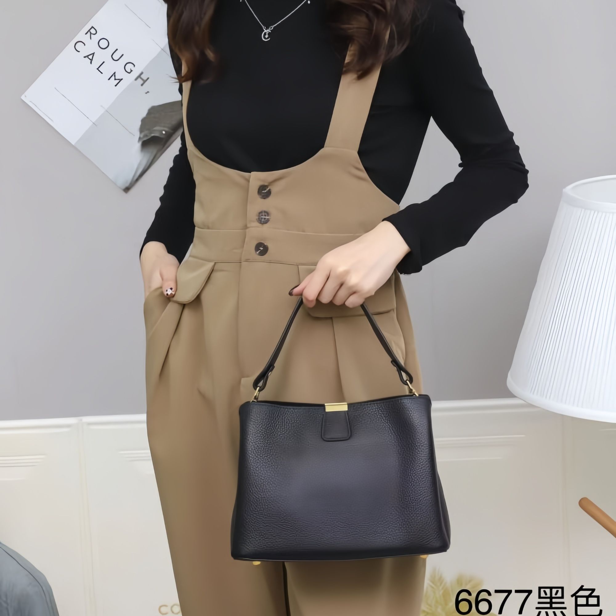 【Yì CHEN】SLBL-6677-黑色简约时尚女士新款轻奢单肩斜跨包