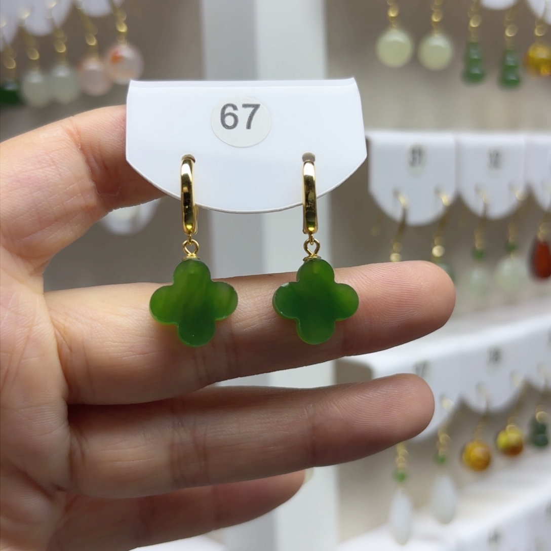 和田玉银S925镶嵌耳饰放漏款