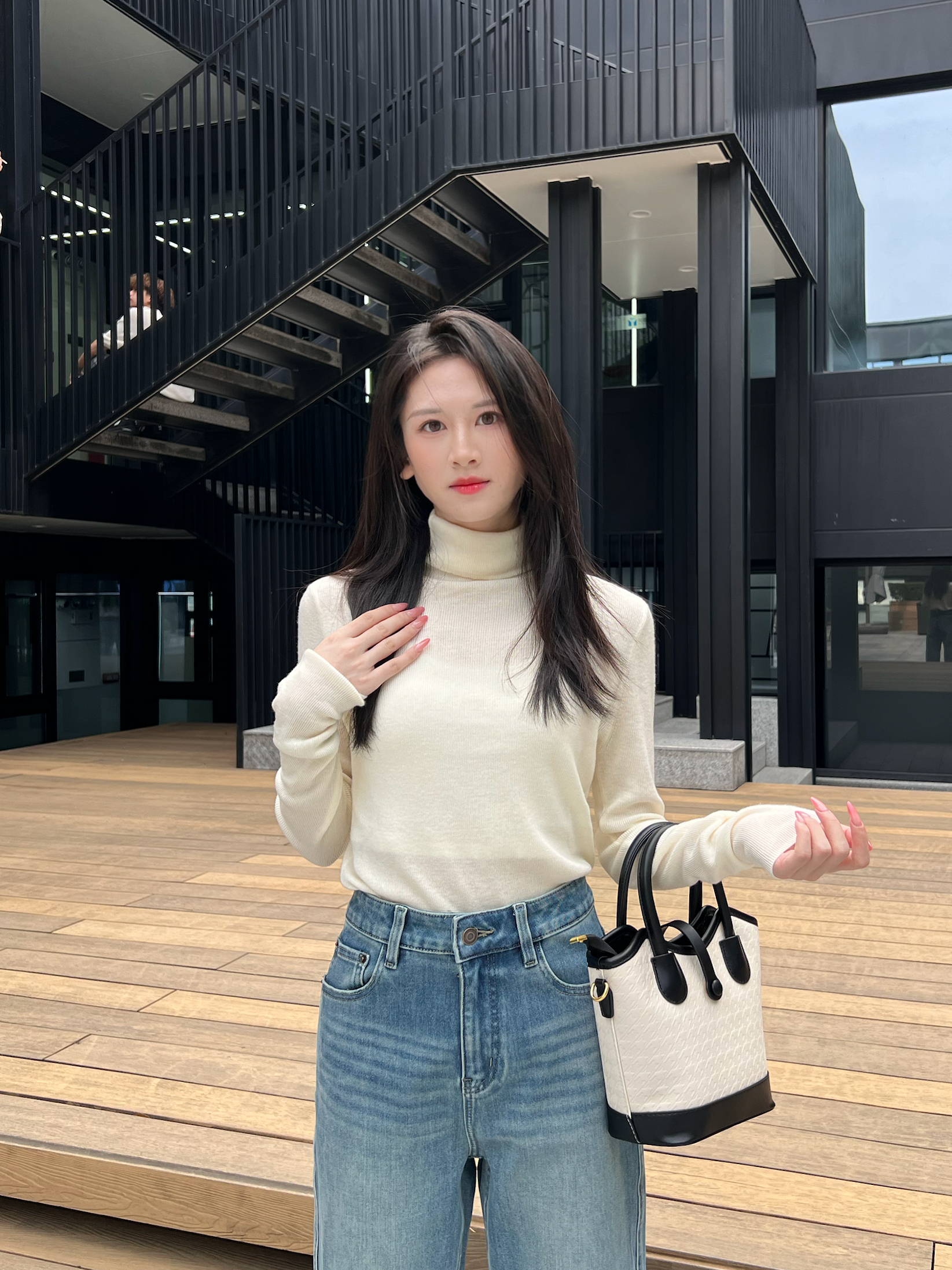 【甜甜】女堆堆领修身型保暖针织毛针织衫半高领长袖百搭秋冬5024