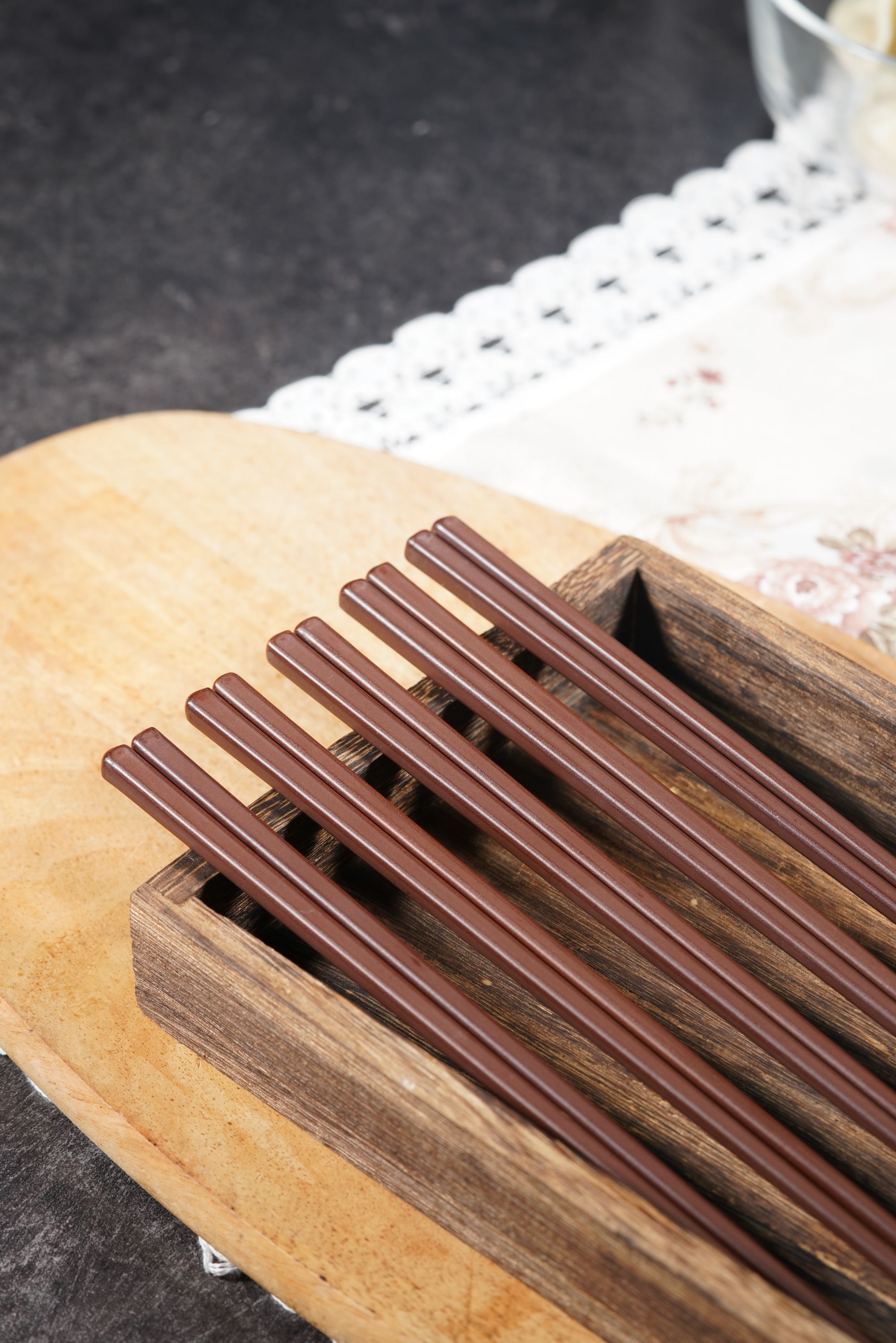 【5双】紫砂家用防滑圆头防霉无漆创意精致加长无蜡中式陶瓷筷子