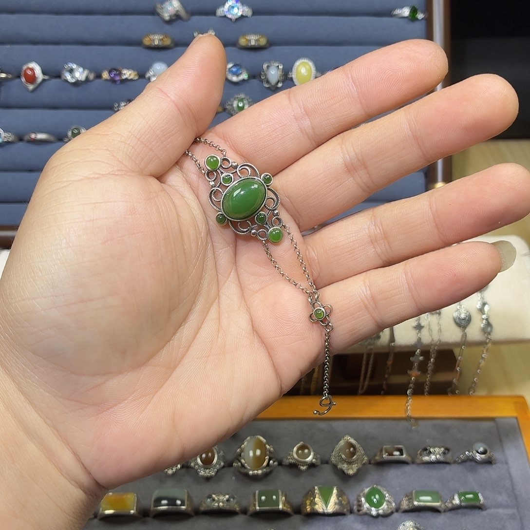 和田玉银S925镶嵌戒指