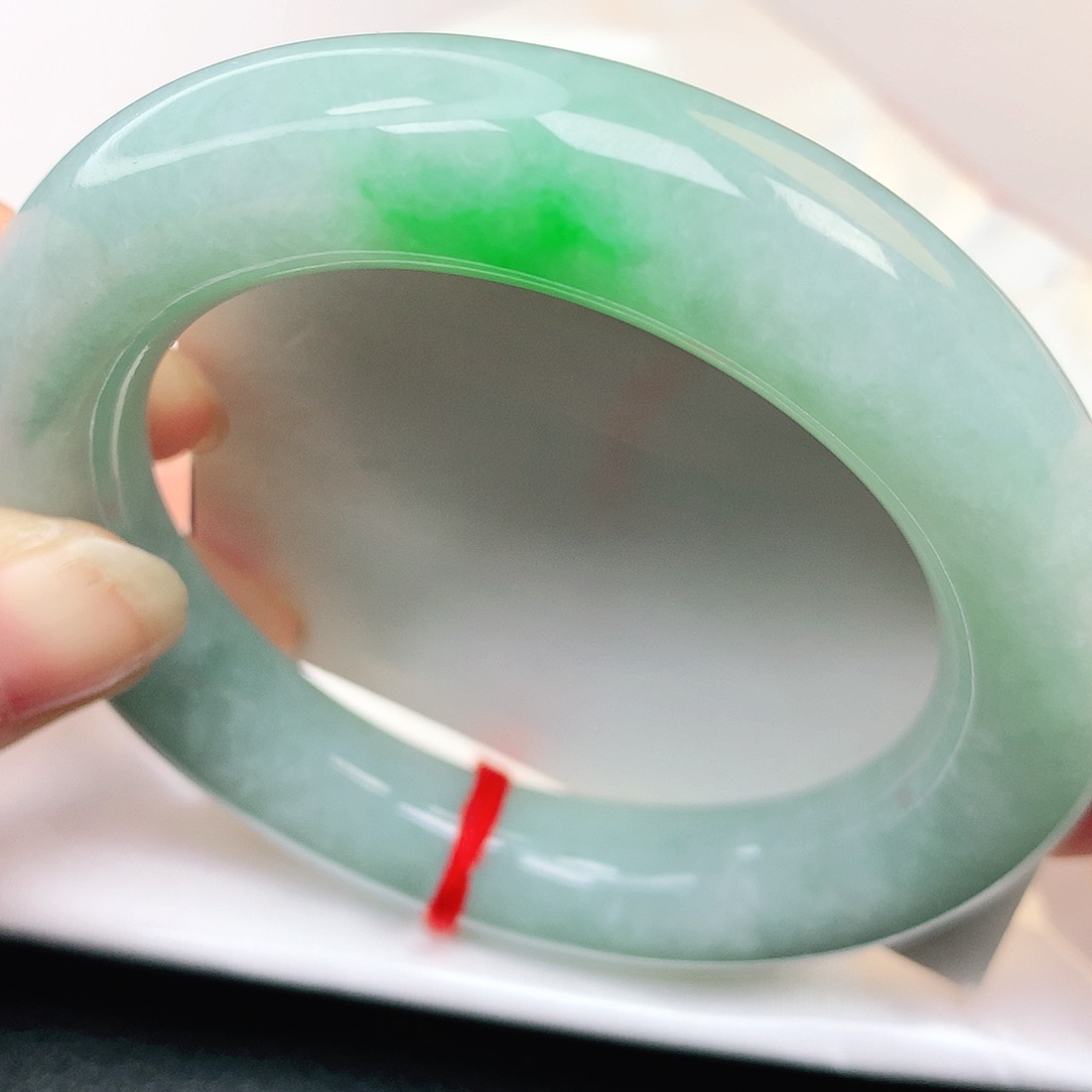 未镶嵌手镯翡翠006号纯天然A货翡翠老坑飘阳绿蓝底胖圆