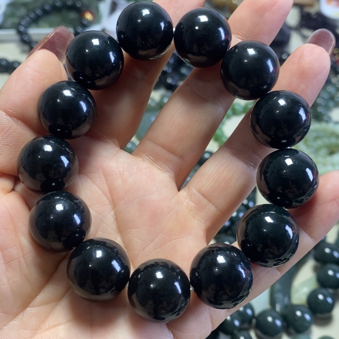 手链未镶嵌和田玉小****记和田黑青玉卡18手串圆珠