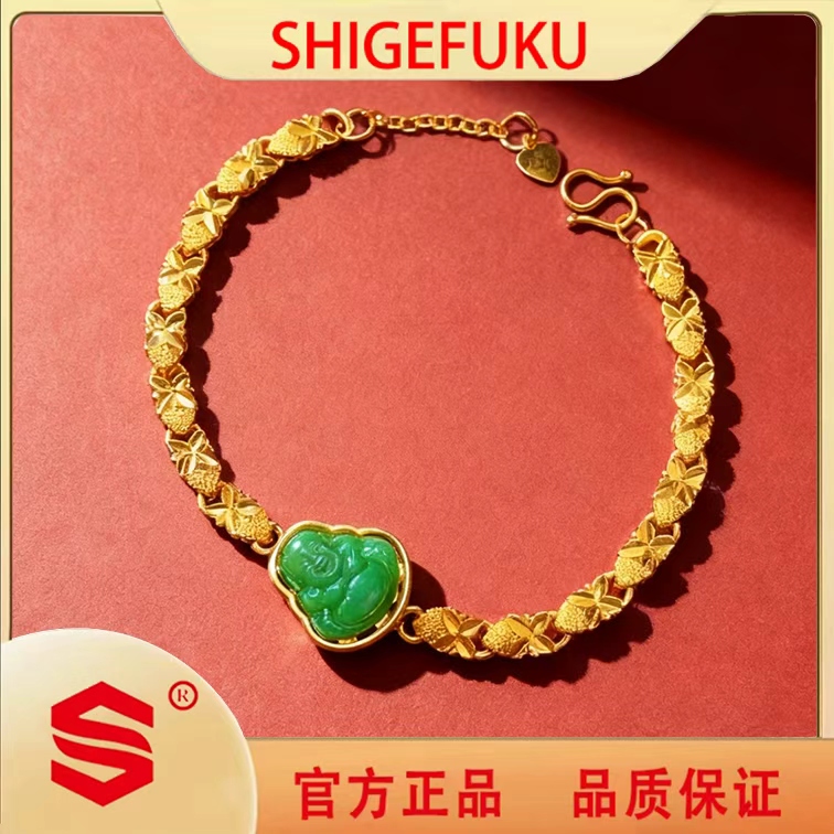 SIHIGEFUKU/富贵平安镶嵌绿佛公手链女士wt