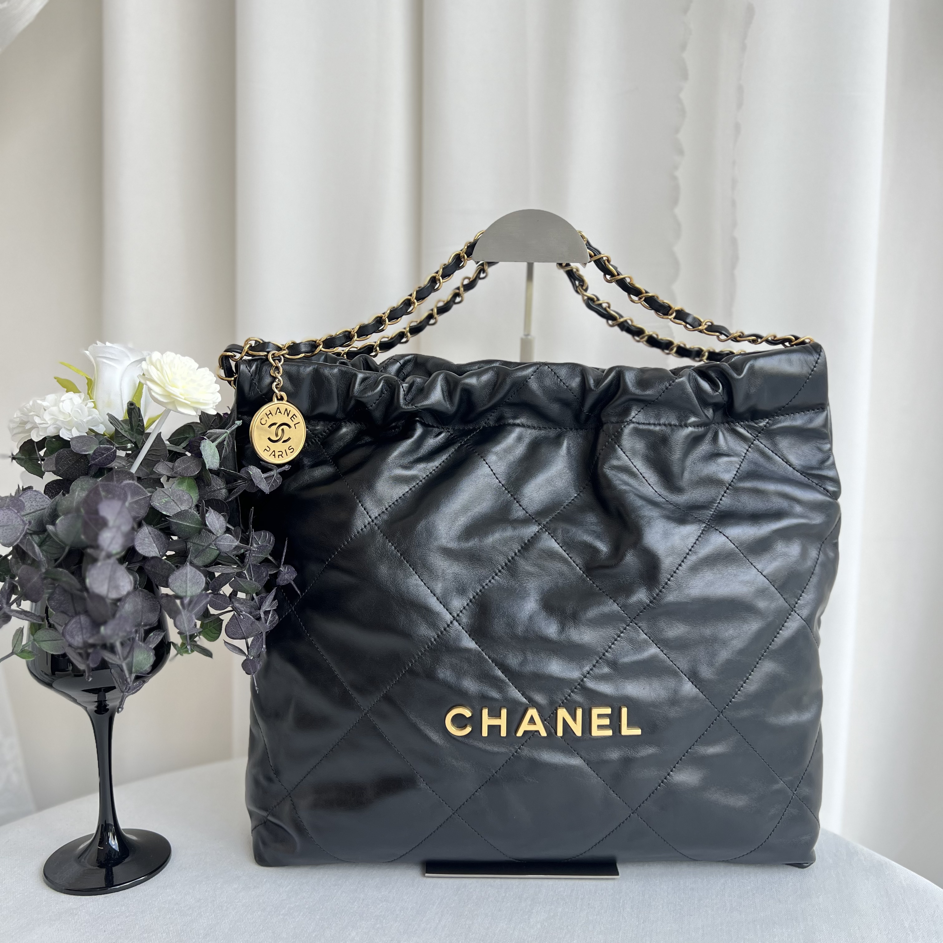 95新 Chanel/香奈儿 香奈儿黑金22bag小号单肩包 芯片款