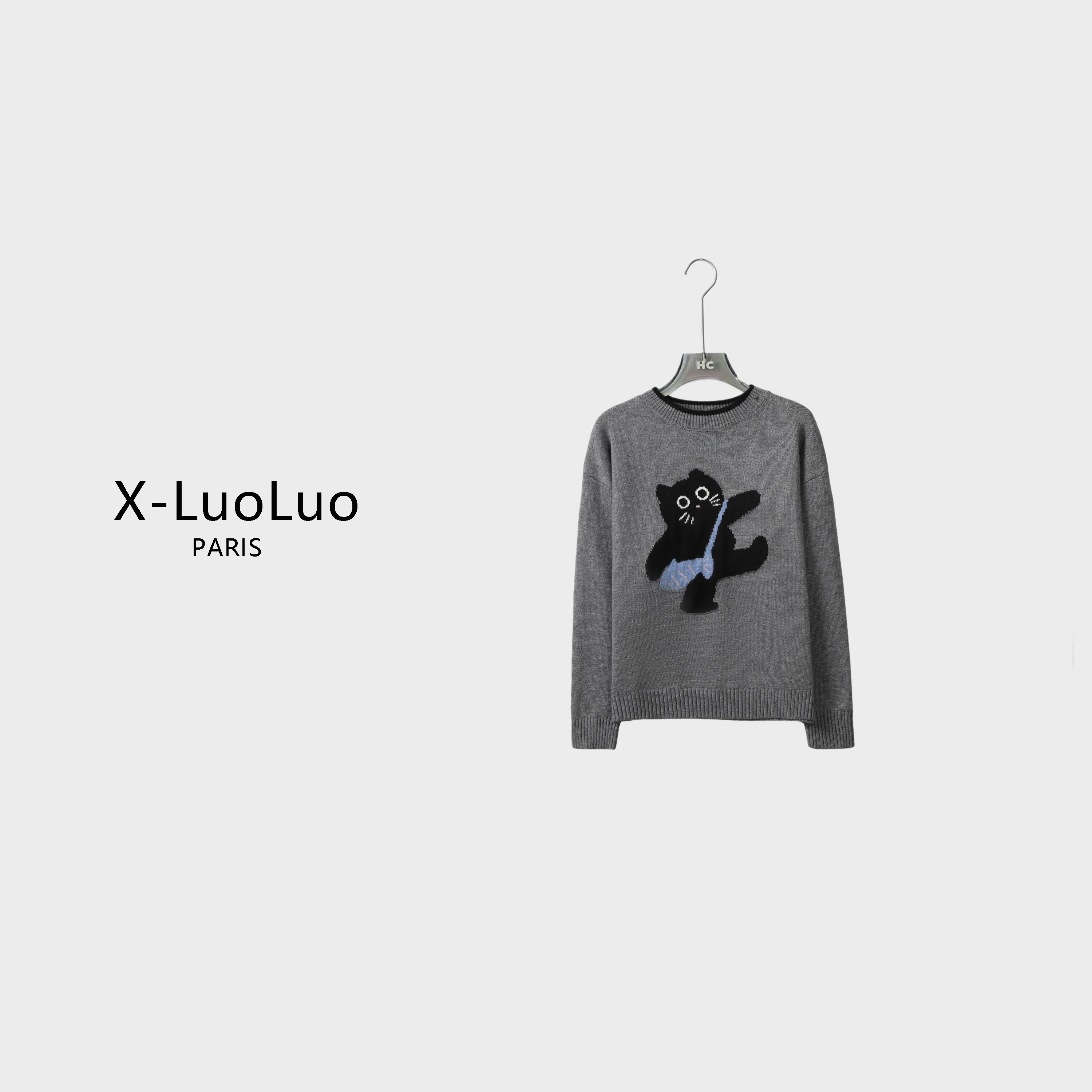 【X-LuoLuo洛洛】背包熊秋冬气质高级百搭显白针织衫套头长袖H0011