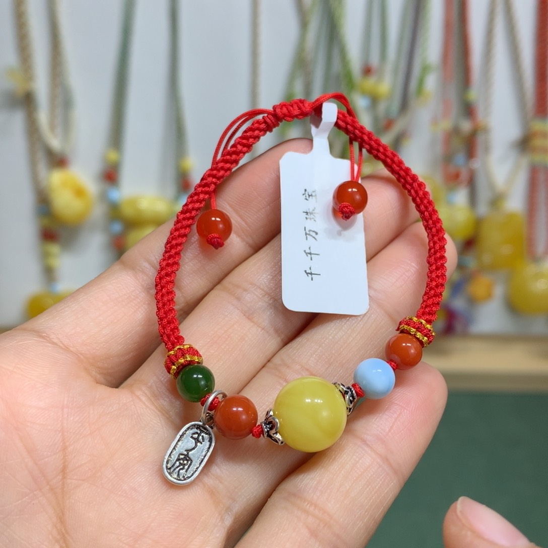 蜜蜡手链银S925镶嵌手绳