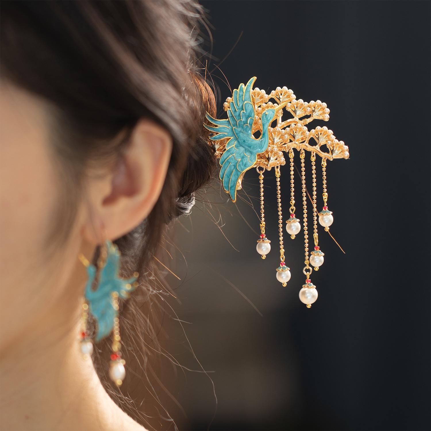 古风手工饰品仿点翠发簪新中式国风旗袍日常头饰步摇簪子