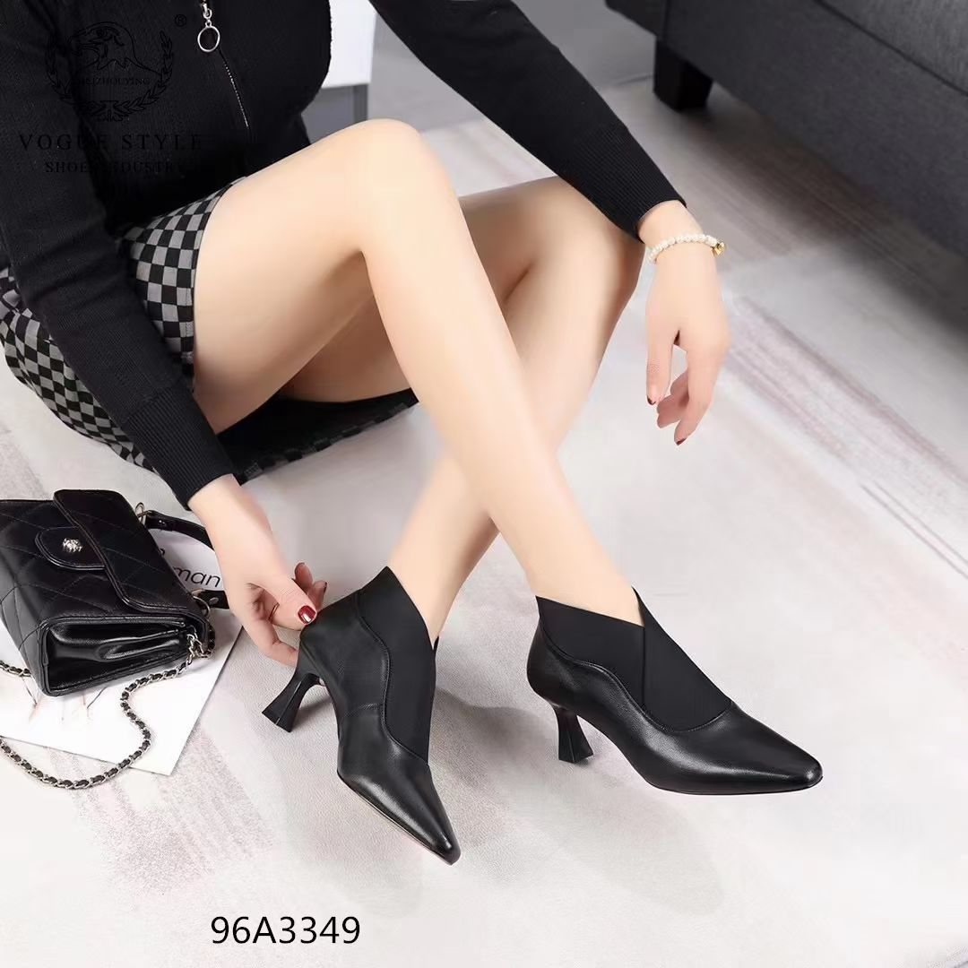 96A3349方头羊柔软加绒短靴裸靴松紧口百搭时尚一脚蹬