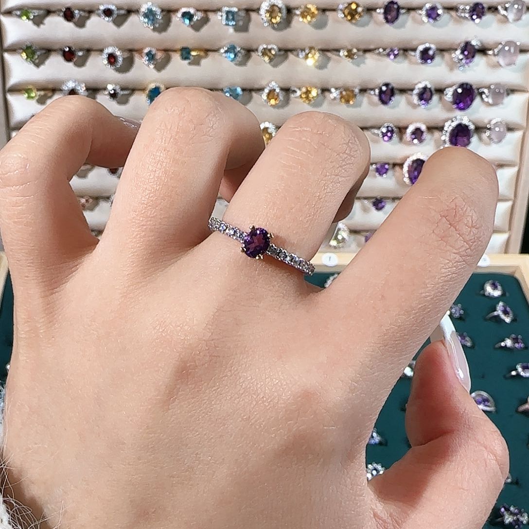 紫晶戒指银S925镶嵌简单小精致款