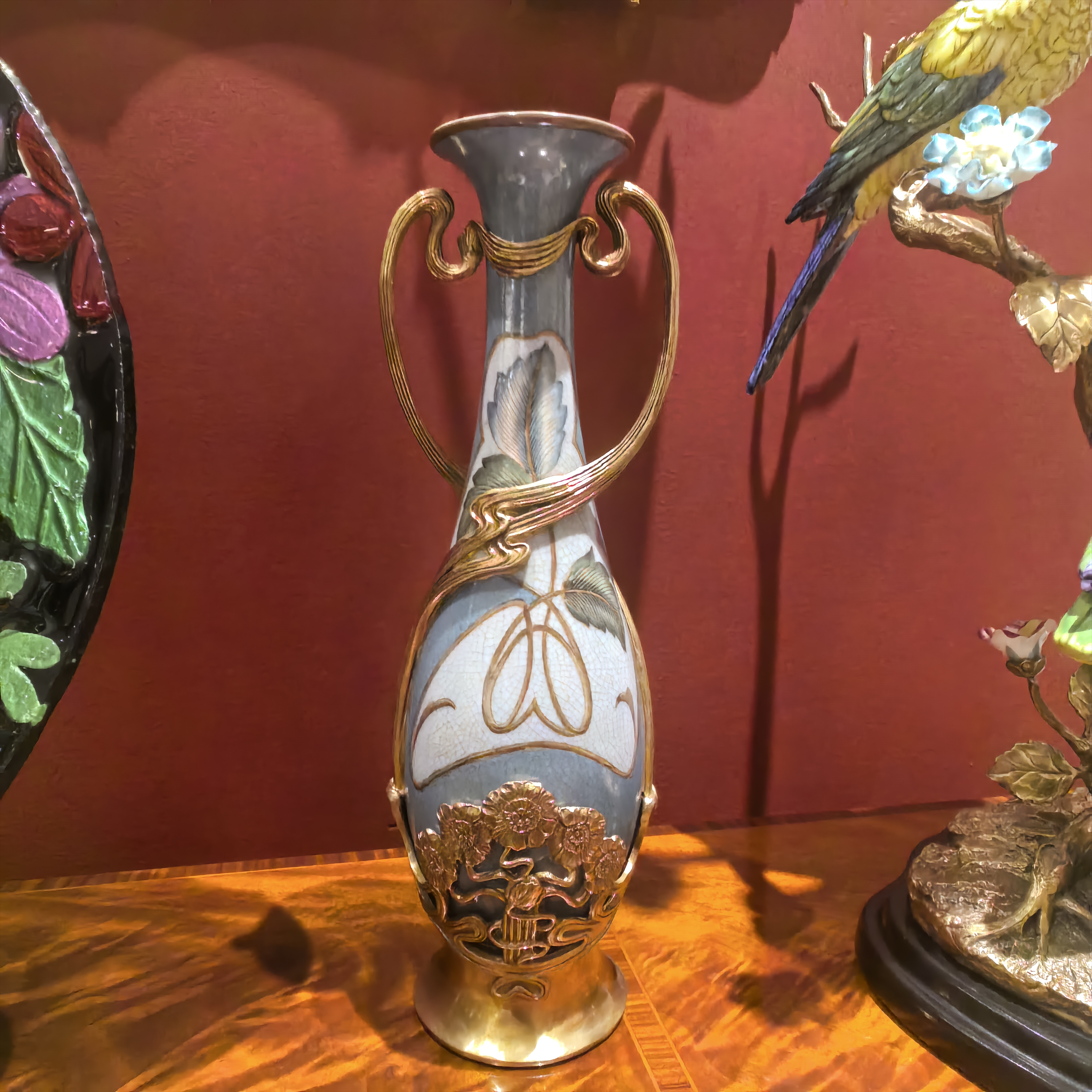 【欧美外单】FH03-6562 欧式铜配瓷小口花瓶 12x11x36陶瓷复古轻奢