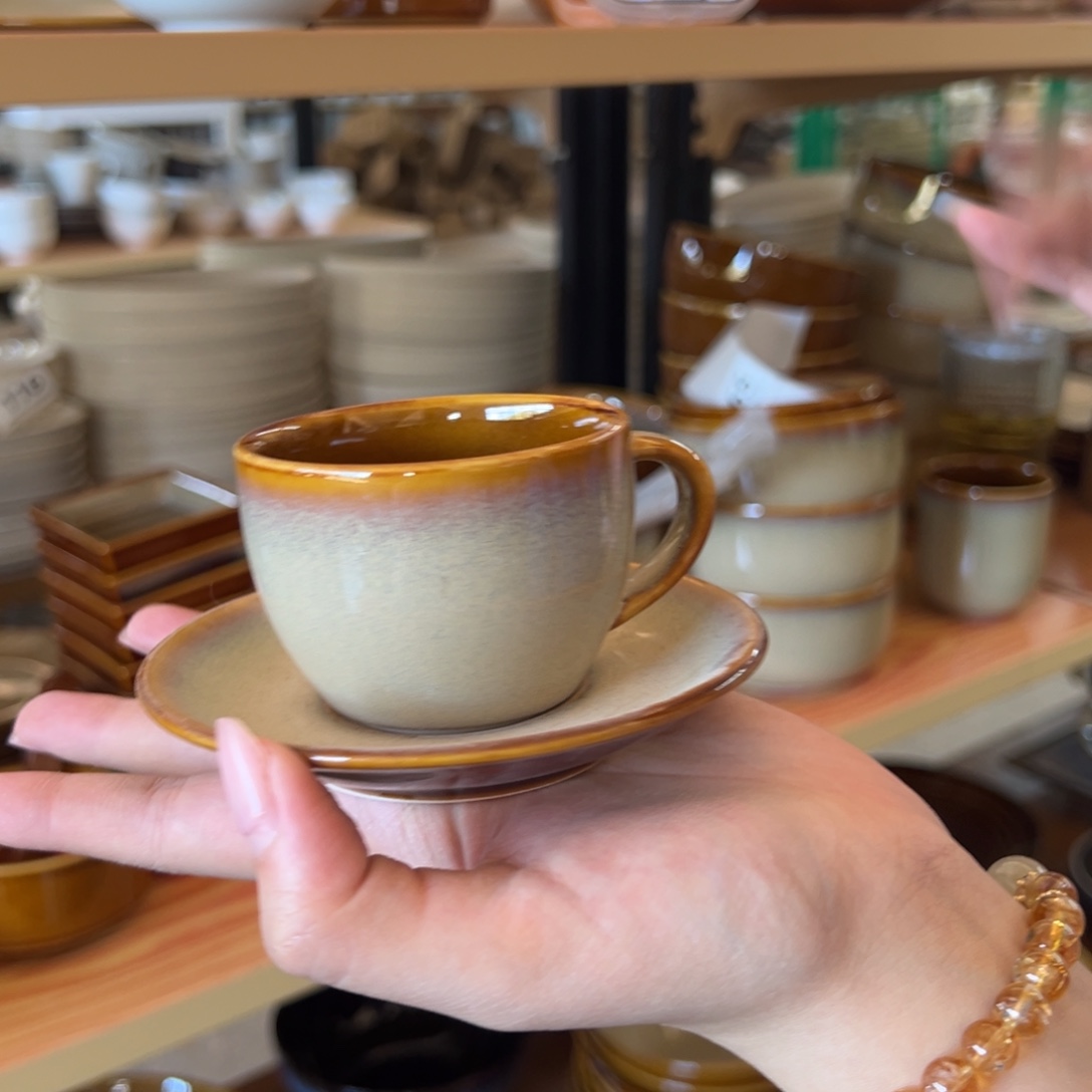 新骨瓷065瑕疵慎拍 曼谷棕 意式浓缩咖啡杯碟套装