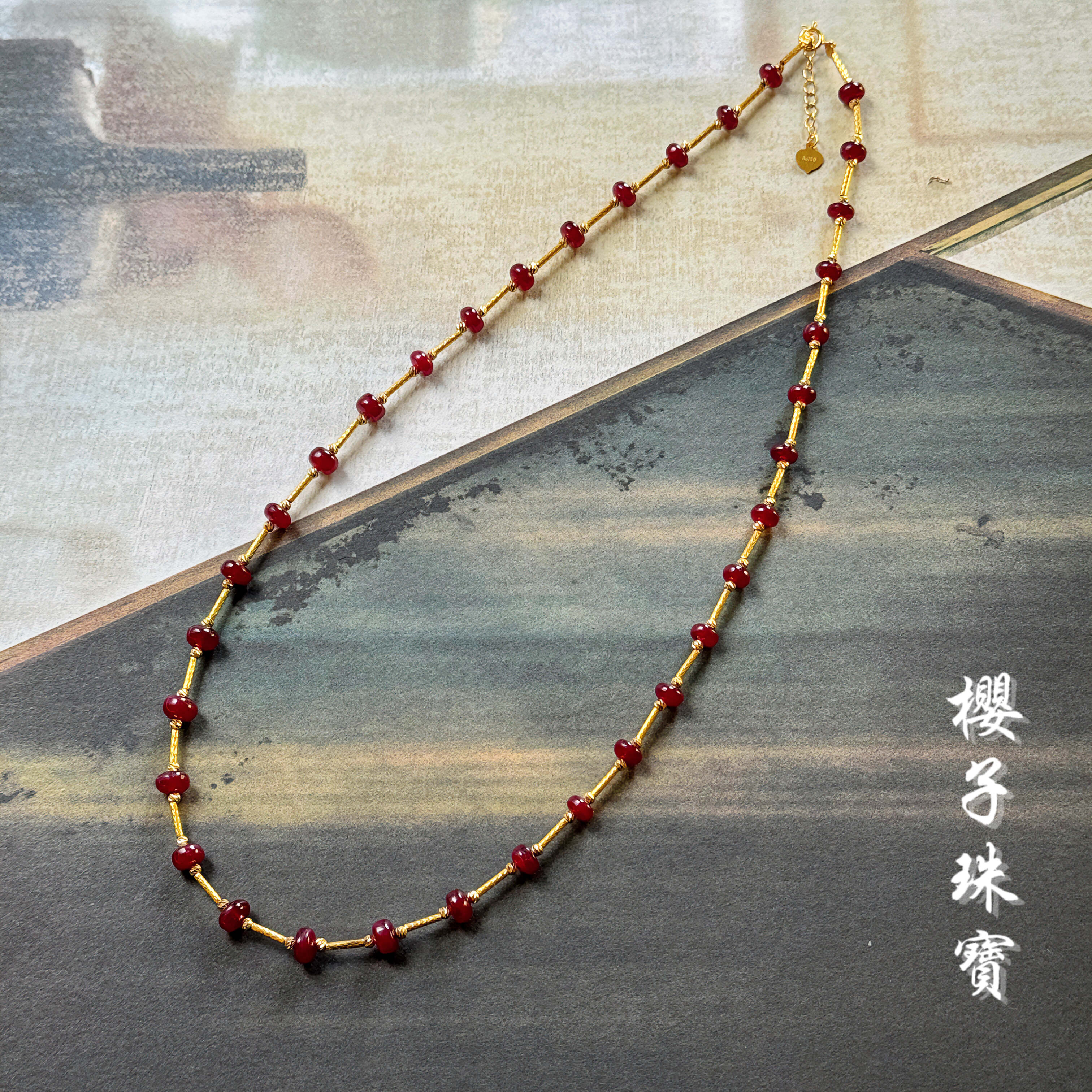 樱子 | 映虹 鸽血红宝石18K金镶满天星锁骨精致项链*YZHX003