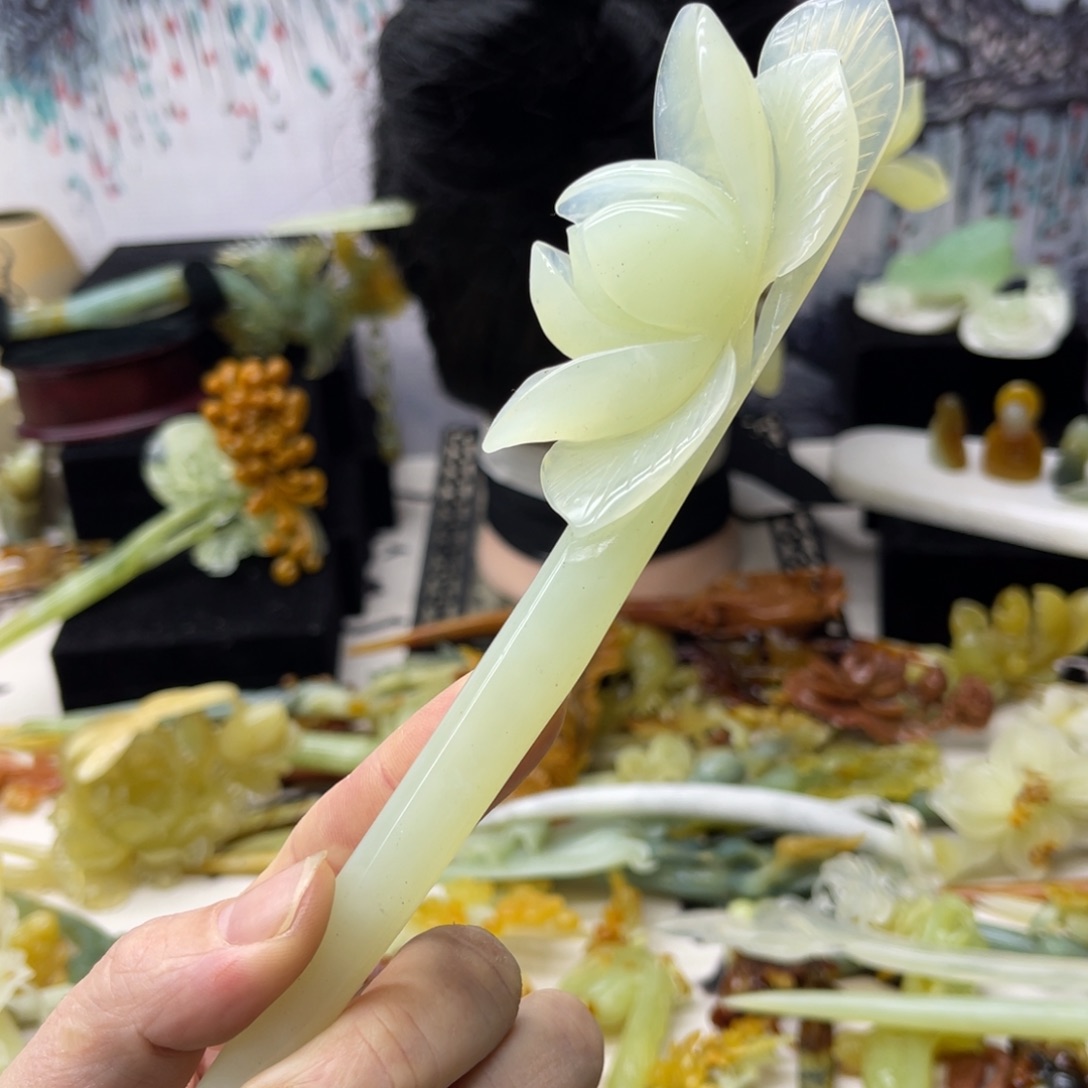 【闪购商品】蛇纹石玉发饰合金