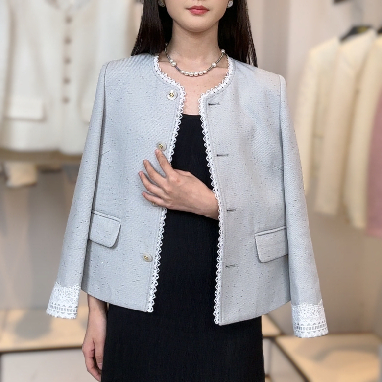 洋气高级感的蓝灰色外套小香风气质洋气春款时尚百搭女士轻奢显瘦