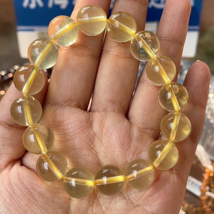 水晶手串未镶嵌纯净体黄水晶双A