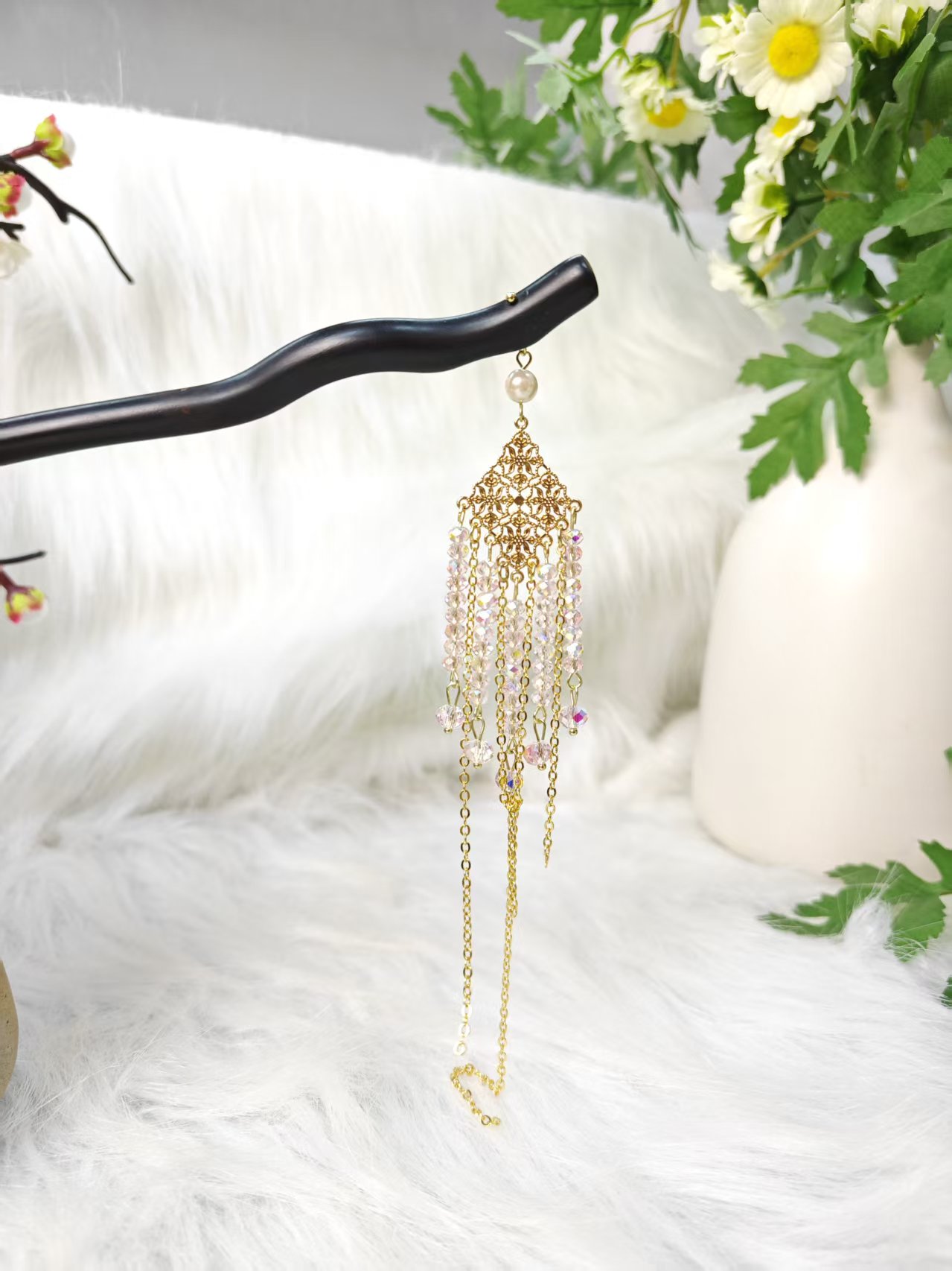 炑歌K387原创粉色长流苏18公分发簪气质手工发饰国风百搭发簪