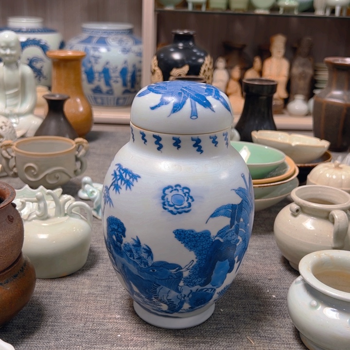 盖碗花*居青花罐完整不包邮