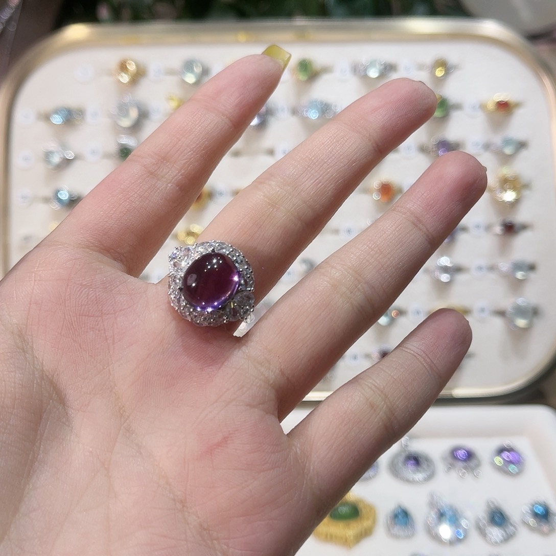 蛇纹石玉戒指银S925镶嵌无****瓜