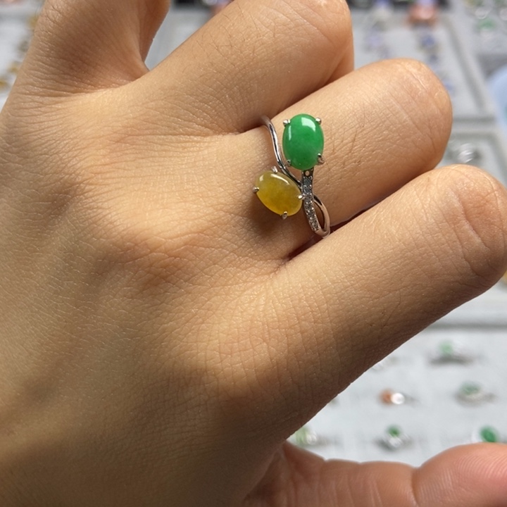 翡翠耳饰银S925镶嵌戒指