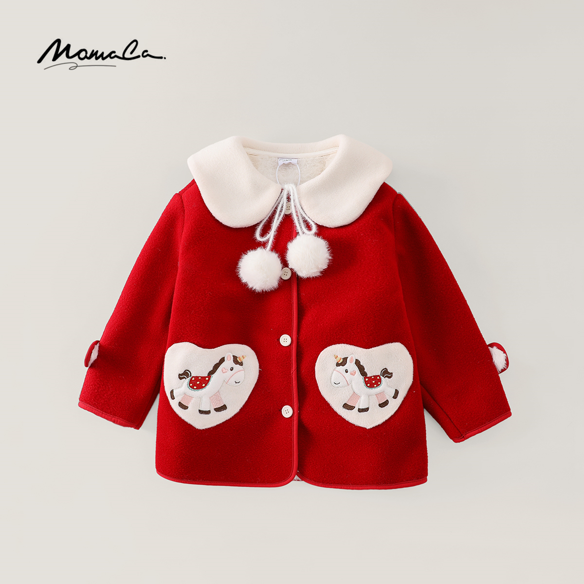 MOMOCO冬季女童时尚甜美呢子衣外套喜庆小爱心上衣77830126003