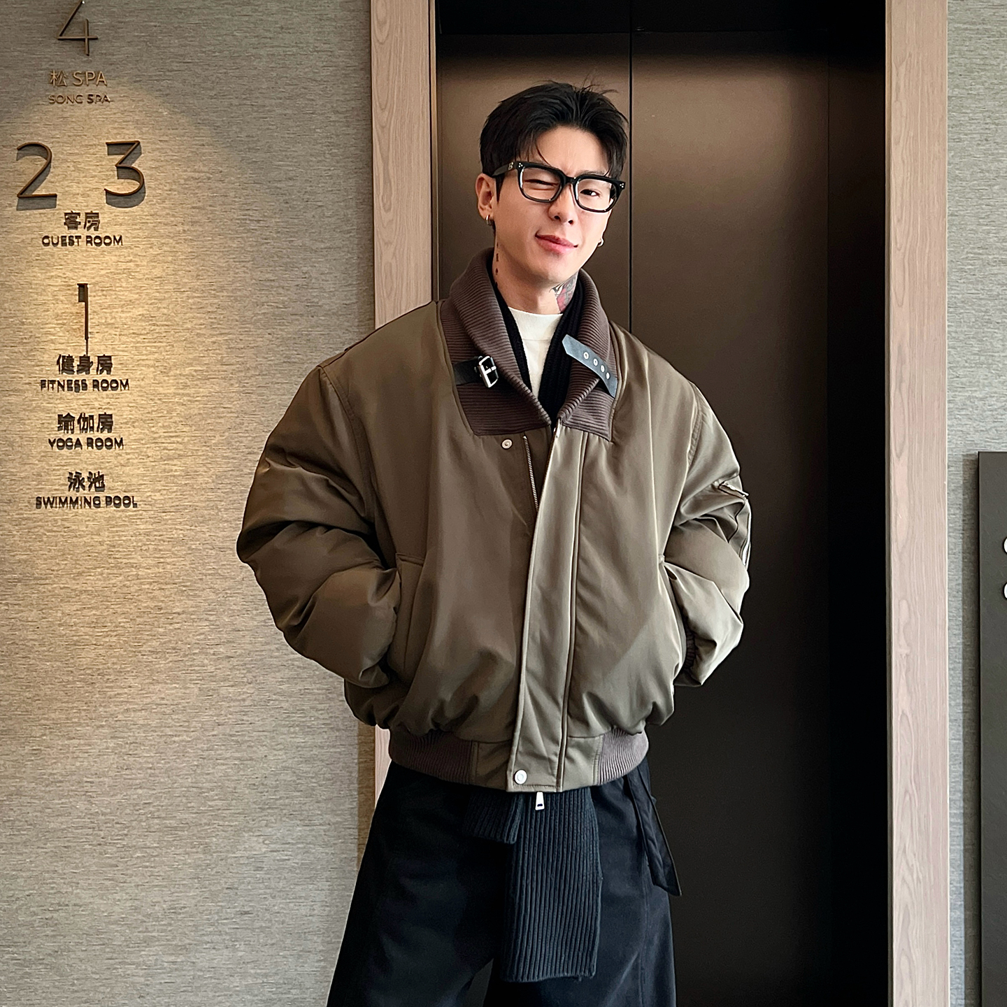 OXFREAK「拼接针织领」猎装飞行棉服男短款宽松冬季加厚保暖外套