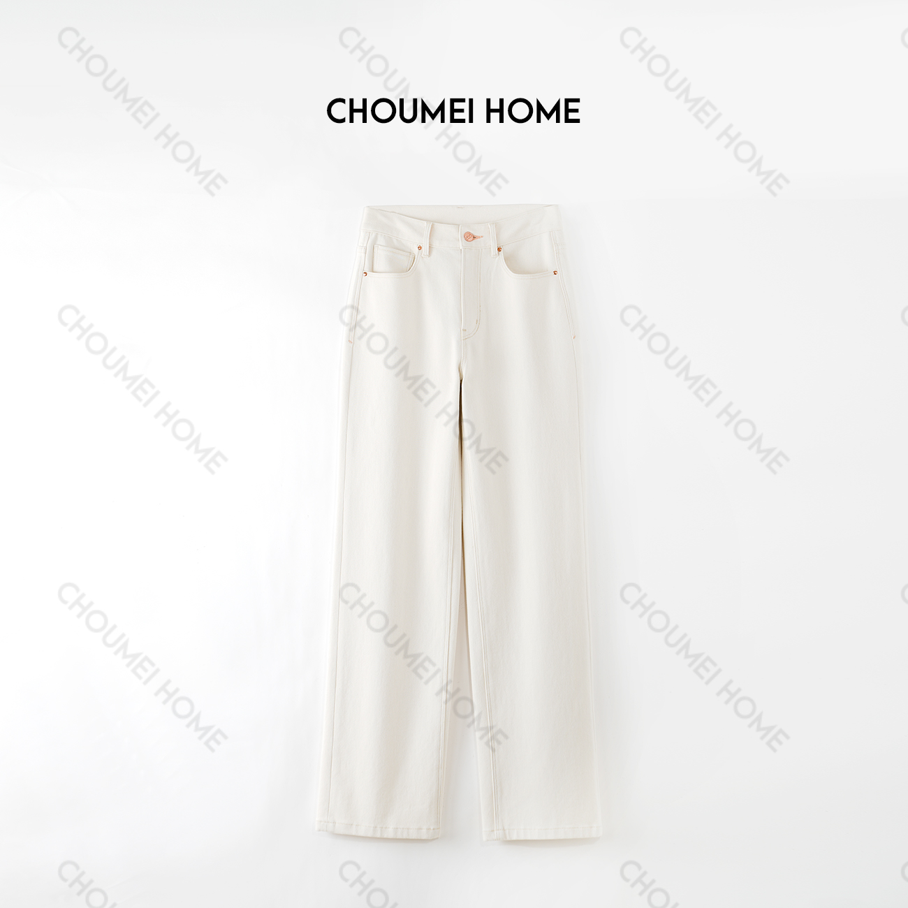 Choumei Home2025秋冬白色牛仔裤女 百搭显瘦直筒薯条裤