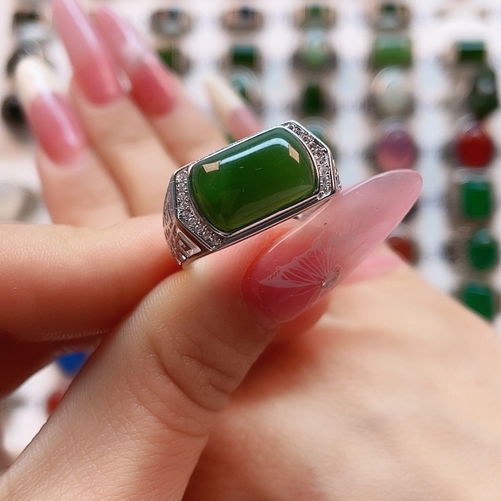 和田玉戒指银S925镶嵌